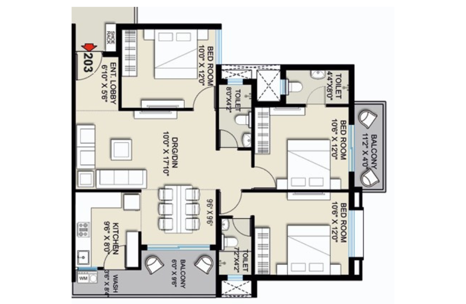 Click me 3BHK Floor Plan
